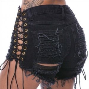 Black lace-up shorts